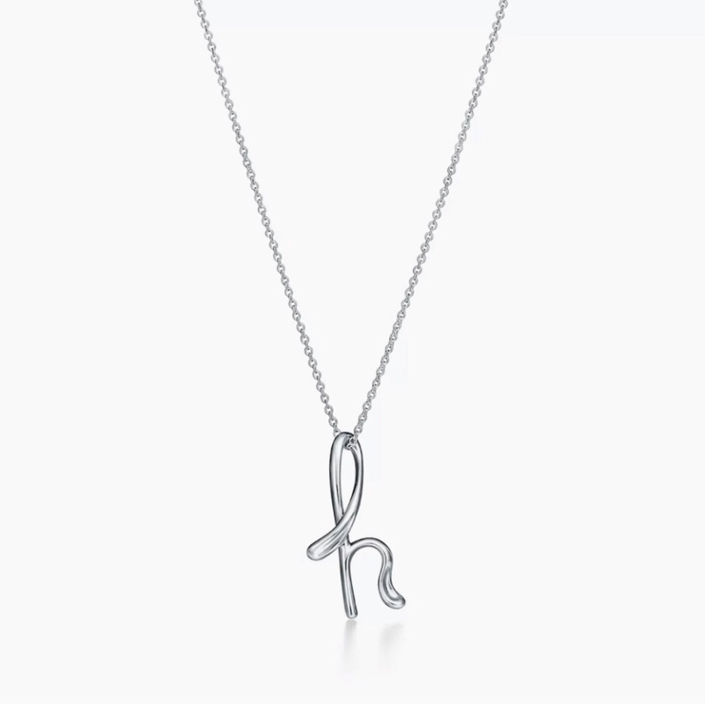 Tiffany & Co Elsa Peretti Sterling Silver Letter “H” Pendant with Necklace 16”